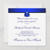 Mans Navy Blue Cross In Loving Memory Memorial 招待状 (裏面)