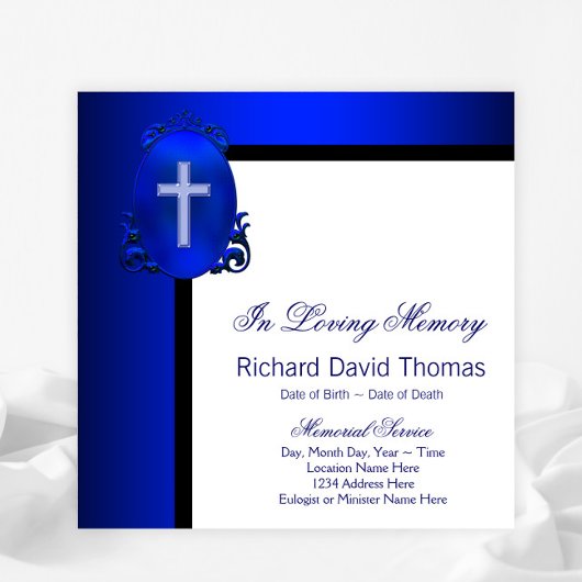 Mans Navy Blue Cross In Loving Memory Memorial 招待状