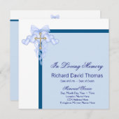 Mans Navy Blue Cross In Loving Memory Memorial 招待状 (正面/裏面)