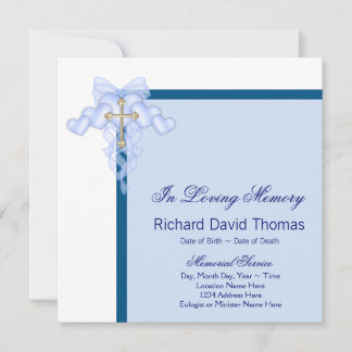 Mans Navy Blue Cross In Loving Memory Memorial 招待状