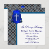 Mans Navy Blue Gray In Loving Memory Memorial 招待状 (正面/裏面)