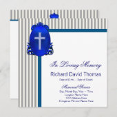 Mans Navy Blue Gray In Loving Memory Memorial 招待状 (正面/裏面)