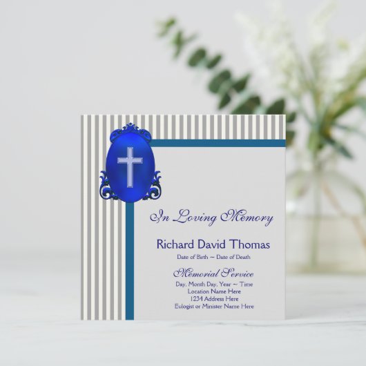 Mans Navy Blue Gray In Loving Memory Memorial 案内状 (スタンド正面)