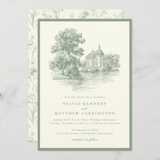 Mansion Venue Old Money Aesthetic Ivory Wedding  招待状 (正面/裏面)