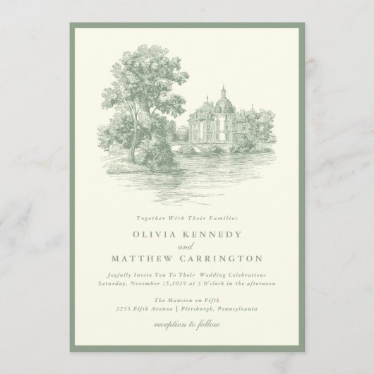 Mansion Venue Old Money Aesthetic Ivory Wedding  招待状 (正面)