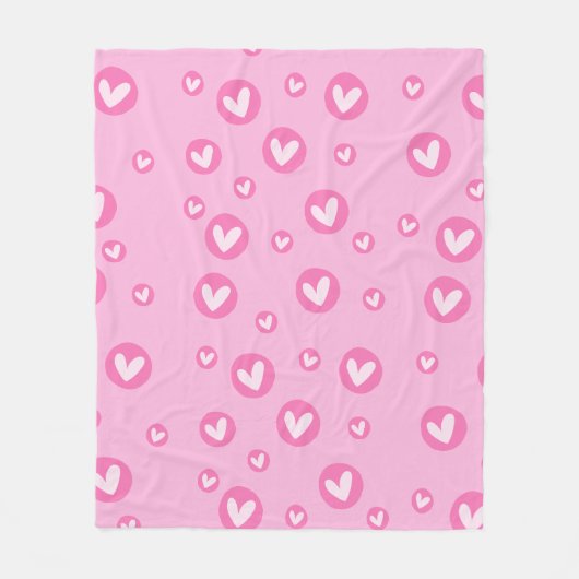 Manta com Padrões Fofos de Corações Rosa フリースブランケット (正面)