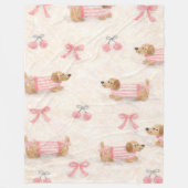 Manta con Patrón de Perritos Kawaii con Moños Rosa フリースブランケット (正面)