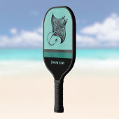 Manta Ray on Teal Faux Brushed Metal Monogrammed ピックルボールラケット