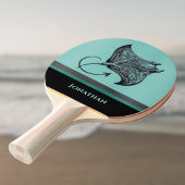 Manta Ray on Teal Faux Brushed Metal Monogrammed 卓球ラケット