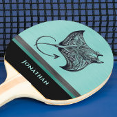 Manta Ray on Teal Faux Brushed Metal Monogrammed 卓球ラケット