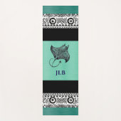 Manta Ray Polynesian Pattern Teal Green Monogram  ヨガマット (正面)