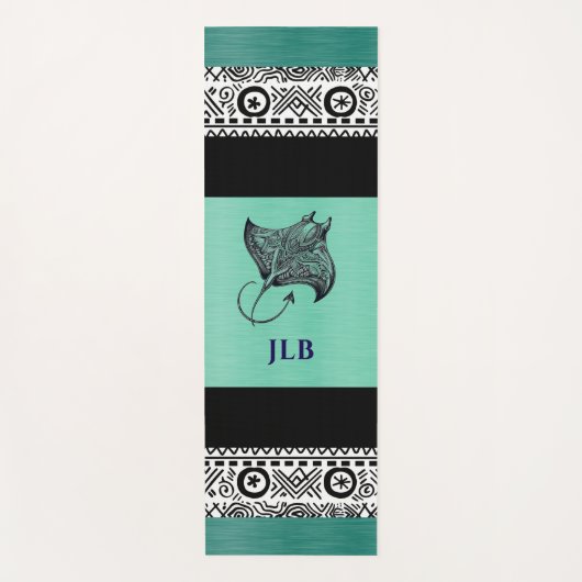 Manta Ray Polynesian Pattern Teal Green Monogram  ヨガマット (正面)