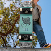 Manta Ray Teal Black White Polynesian w Initial スケートボード