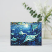 Manta Rays in Expressive Ocean Oil Painting ポストカード (スタンド正面)