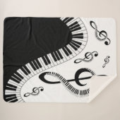 Manta sherpa con piano y notas musicales シェルパブランケット (正面(横))