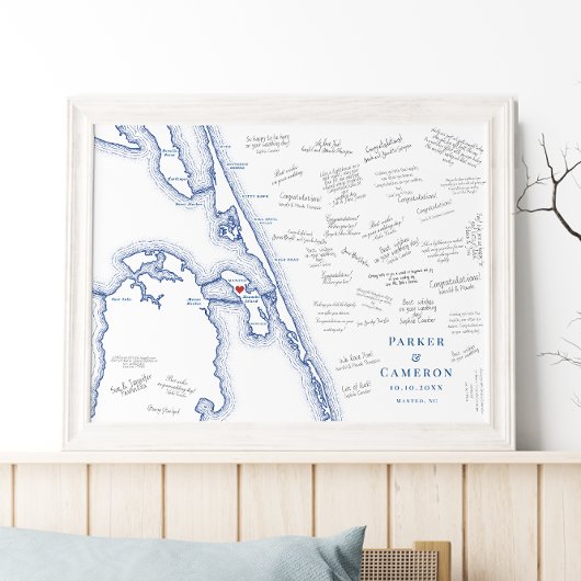 Manteo NCマップエレガントウェディングゲストブックポスター ポスター