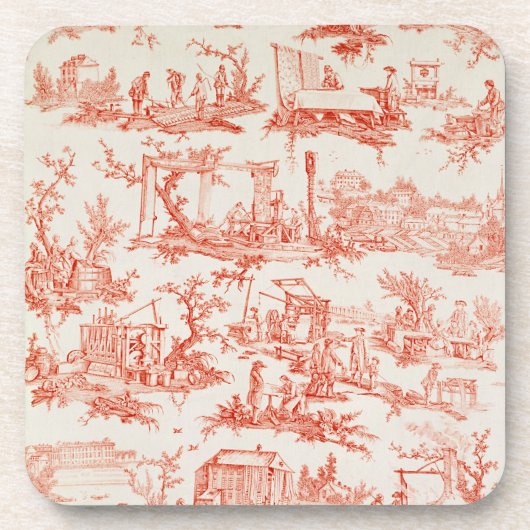 manufのプロセスを説明しているToile de Jouy コースター (正面)
