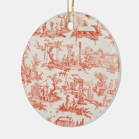 manufのプロセスを説明しているToile de Jouy セラミックオーナメント (左)