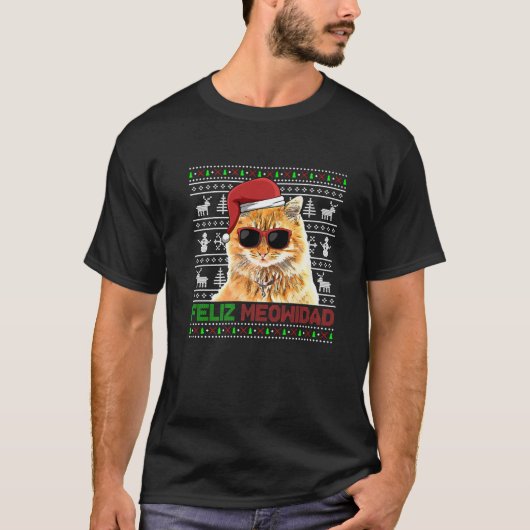 Manx Cat Feliz Meowidad Funny Christmas Tシャツ (正面)