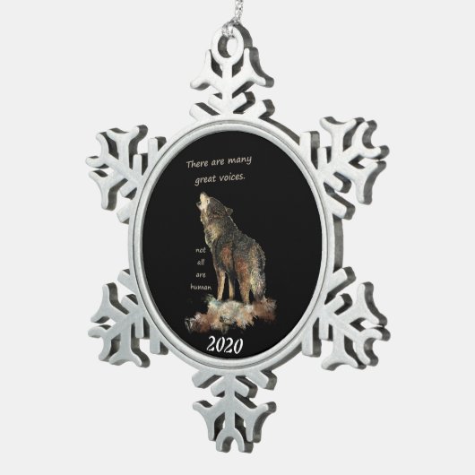 Many 素晴らし Voices Wolf感動的引用文 スノーフレークピューターオーナメント (右)