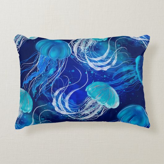 Many blue jellyfishes swimming underwater. Seamles アクセントクッション (正面)