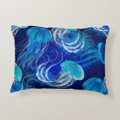 Many blue jellyfishes swimming underwater. Seamles アクセントクッション (裏面)