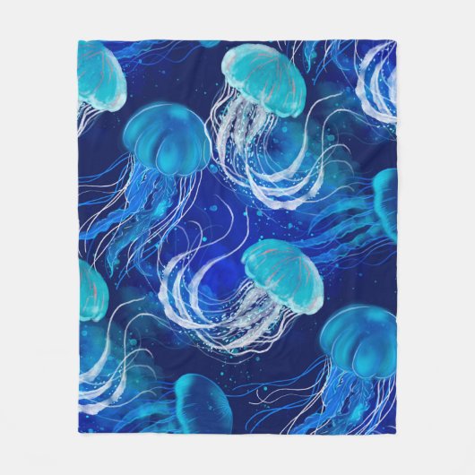 Many blue jellyfishes swimming underwater. Seamles フリースブランケット (正面)