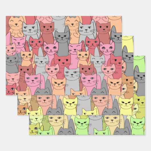 Many Catsデザイン ラッピングペーパーシート (セット)