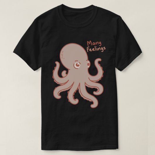 Many Feelings Cute Octopus Illustration Tシャツ (デザイン正面)