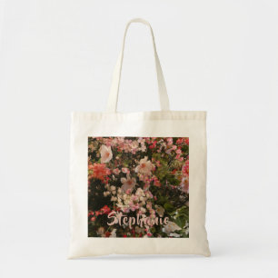 Many Pink White Flowers Floral Personalized Name トートバッグ