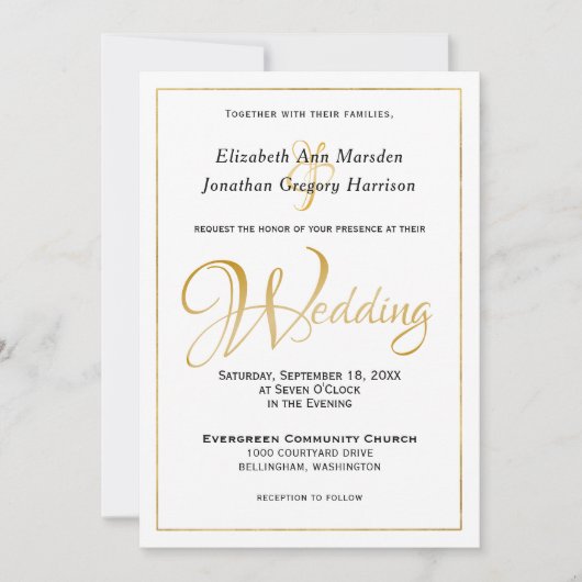 Many Waters聖なる書物、 経典エレガントブラック金ゴールドスクリプト 招待状 (正面)