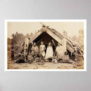 Maori Family, New Zealand, c.1880s (albumen print) ポスター