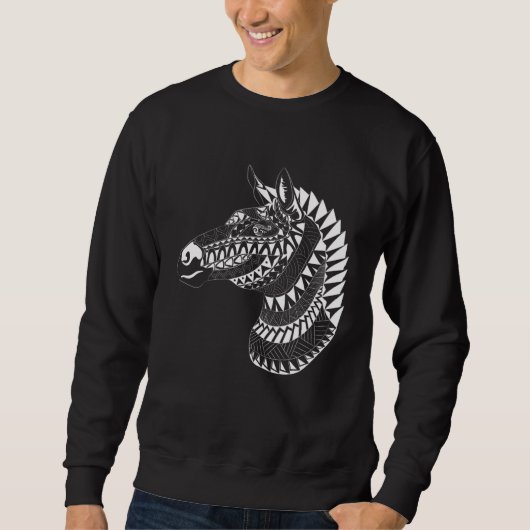 Maori Polynesian Tattoo Zebra Horse Quilted Zebra  スウェットシャツ (正面)
