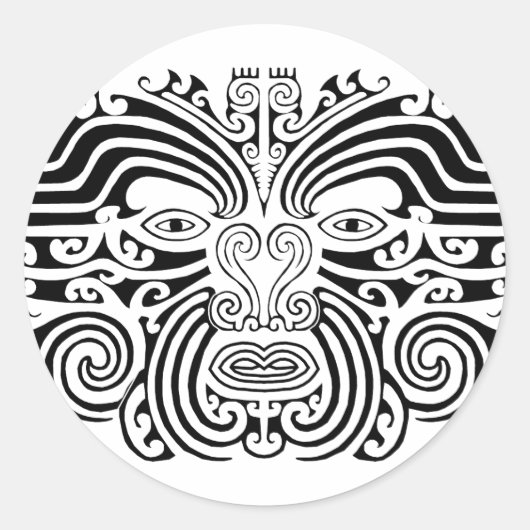 Maori Tattoo – 白黒 ラウンドシール (正面)