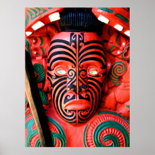 Maori Warrior Carving, New Zealand ポスター