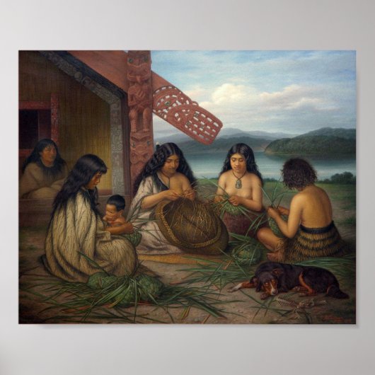 Maoris Plaiting Flax Baskets, by G. Lindauer ポスター (正面)
