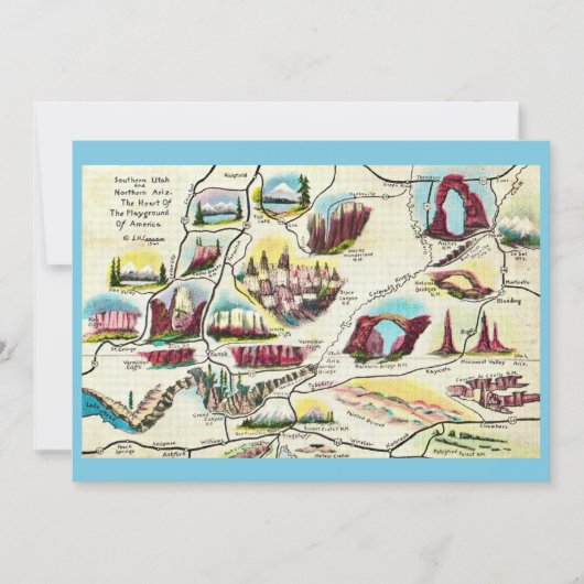 Map of Arizona Utah Landmarks Flat Card (正面)