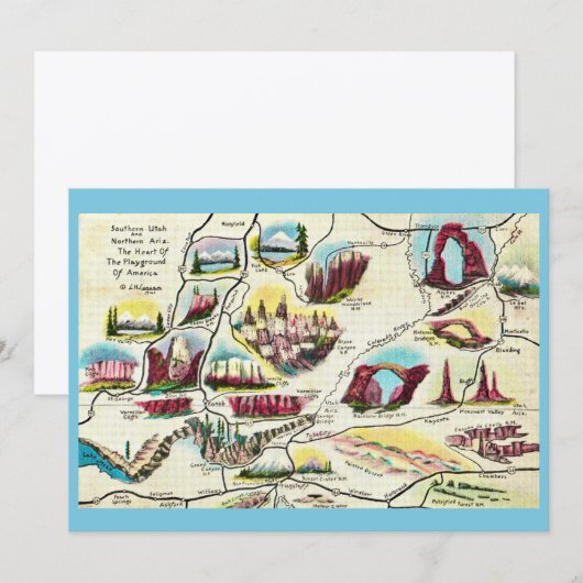 Map of Arizona Utah Landmarks Flat Card (正面/裏面)