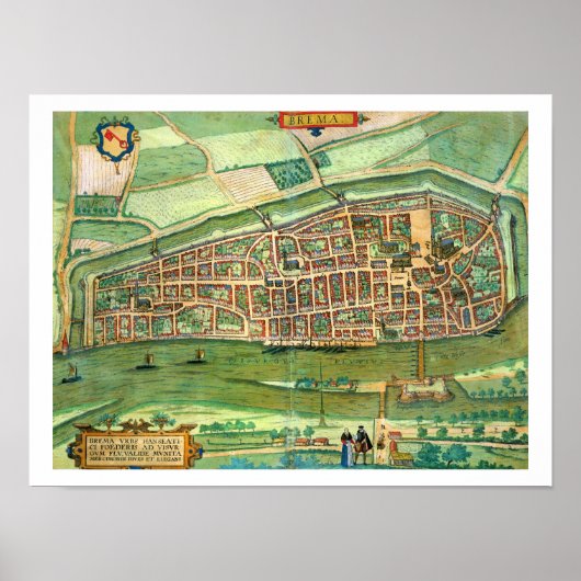 Map of Bremen, from 'Civitates Orbis Terrarum' by ポスター (正面)