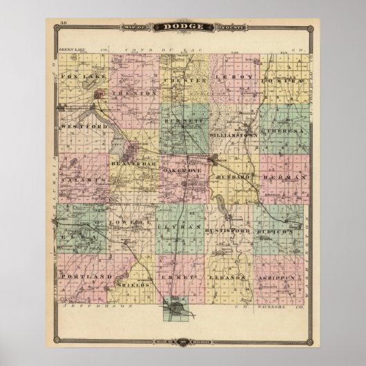 Map of Dodge County, State of Wisconsin ポスター (正面)