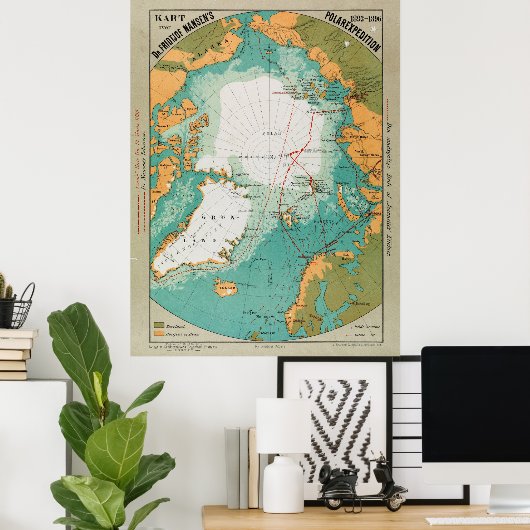 Map of Fridtjof Nansen's Polar Expedition ポスター (ホームオフィス)