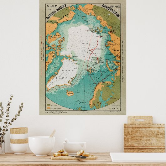 Map of Fridtjof Nansen's Polar Expedition ポスター (キッチン)