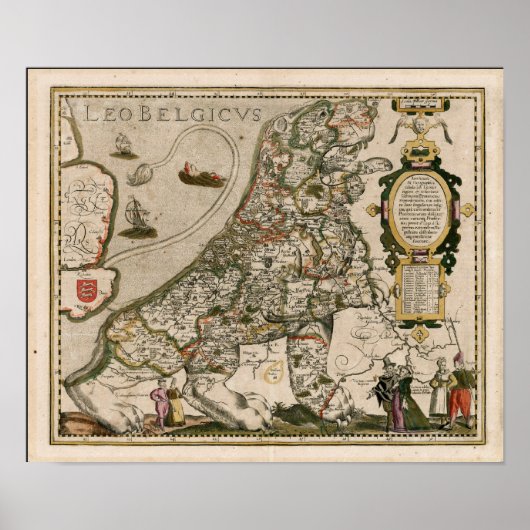 Map of Holland 1617 - Leo Belgicus ポスター (正面)