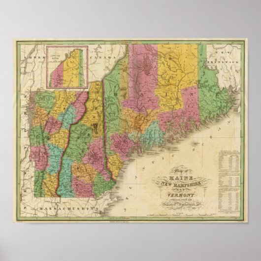 Map of Maine New Hampshire And Vermont ポスター (正面)