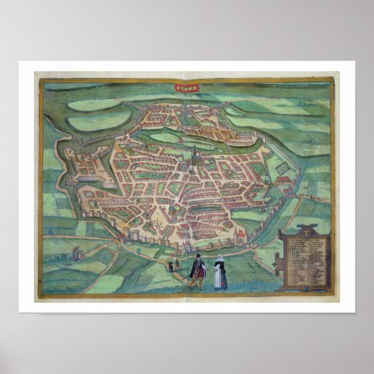 Map of Metz, from 'Civitates Orbis Terrarum' by Ge ポスター (正面)