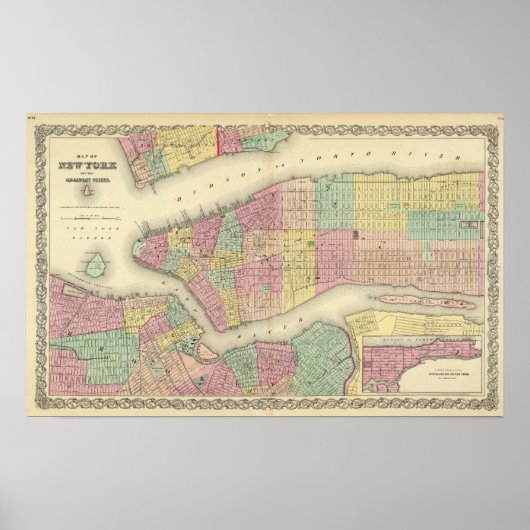 Map Of New York And The Adjacent Cities ポスター (正面)