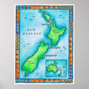 Map of New Zealand ポスター