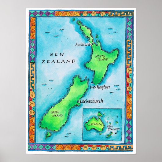 Map of New Zealand ポスター (正面)