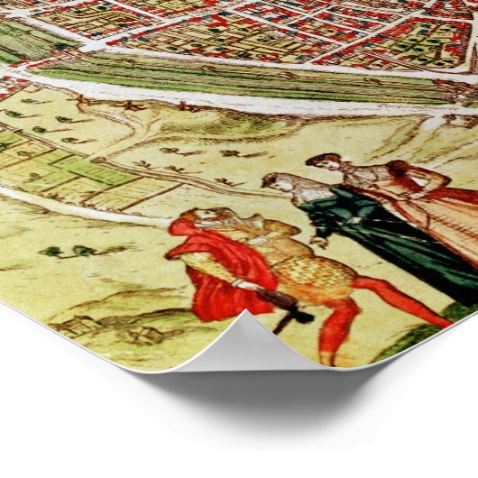 Map of Paris from 'Civitates orbis terrarrum' ポスター (角)