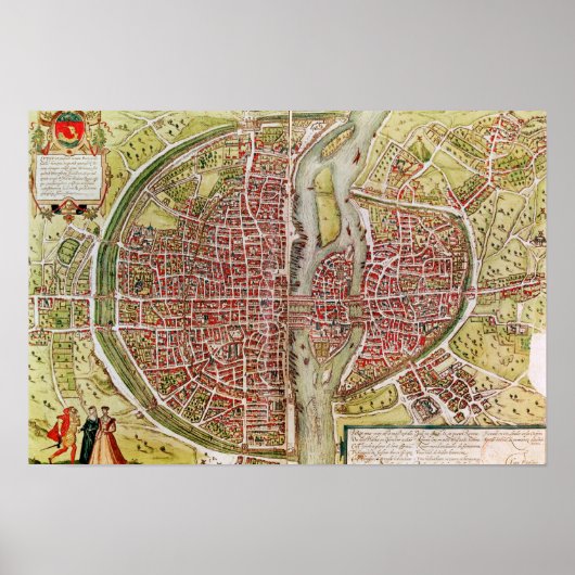 Map of Paris from 'Civitates orbis terrarrum' ポスター (正面)